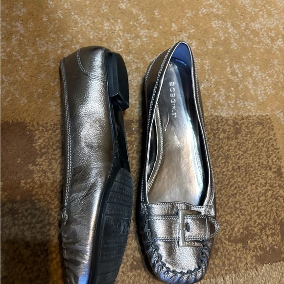 BCBG Metallic Pewter Leather Flats with Buckle - Picture 7 of 14